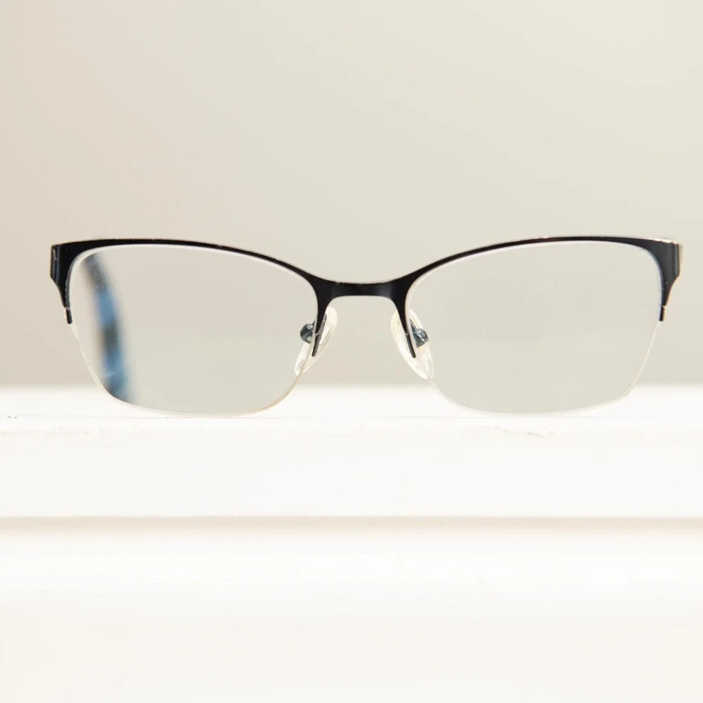 Chelsea Morgan Blue Cat Eye Semi Rimless Eyeglass Frames Textured Geometric Chic